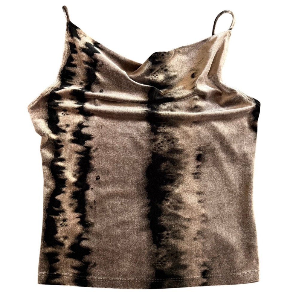 Evolution Not Revolution y2k Velvet Brown Tie Dye Draped Cowl Neck Cami Top M